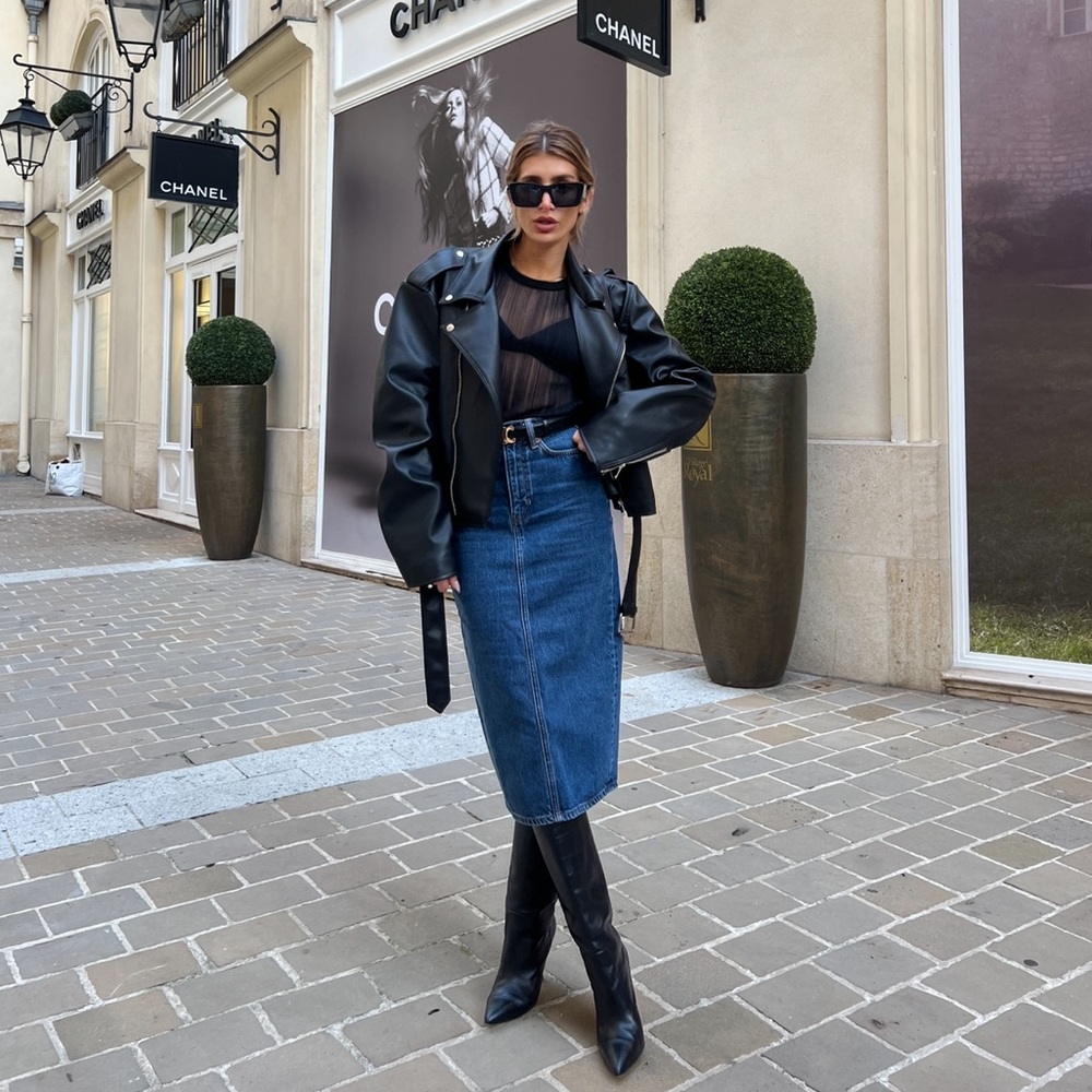 Reformation Blue Denim Midi Skirt